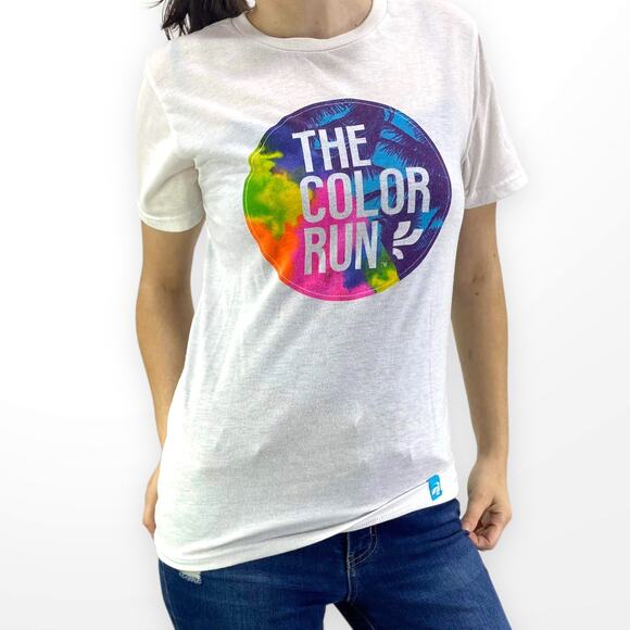 HAPPIEST 5K White The Color Run Short Sleeve Round Neck T-Shirt - Picture 1 of 7